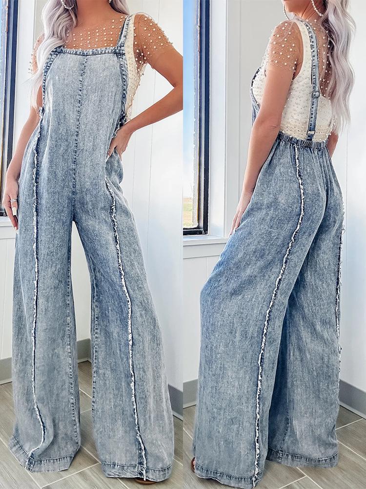 2024 Spring Women's Retro Washed Wide-Leg Overalls