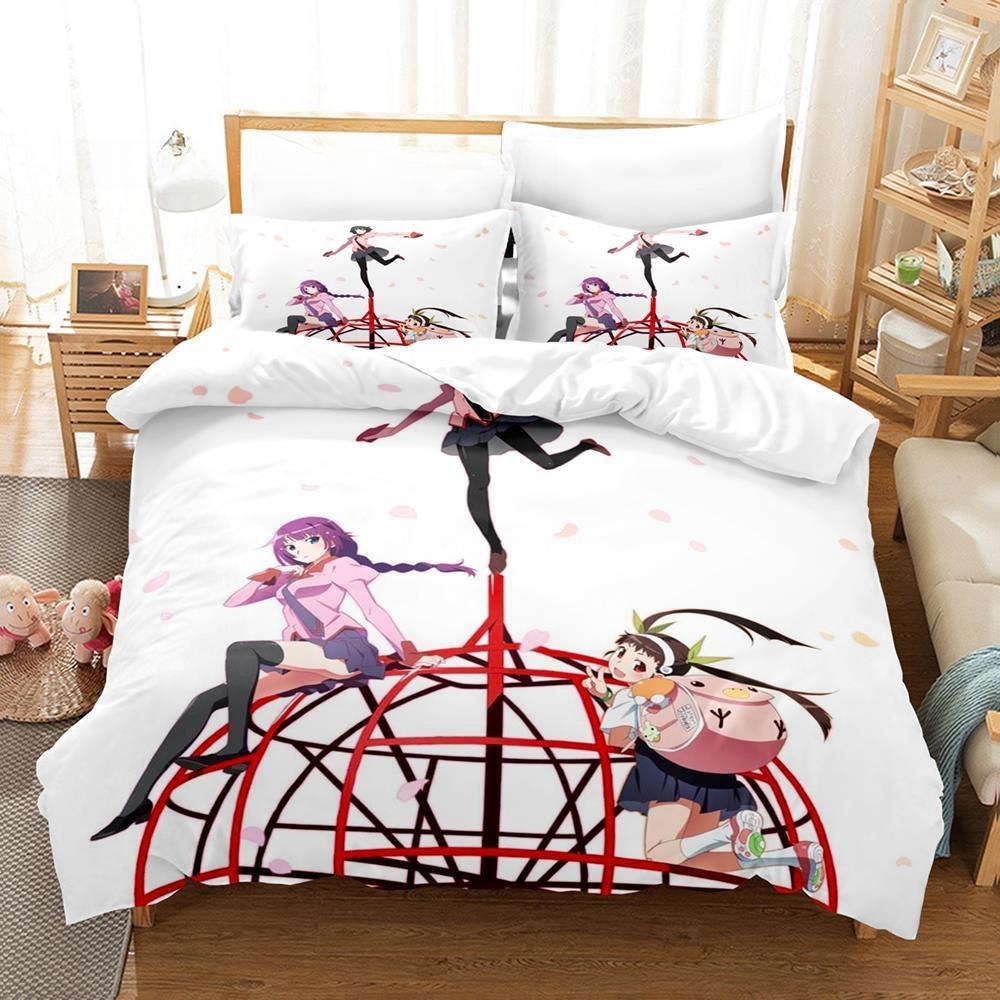 Fashion 3D Print Anime Monogatari Series Bedding Set Single Twin Full Queen King Size Bed Set Adult Kid Bedroom Duvet Cover Sets