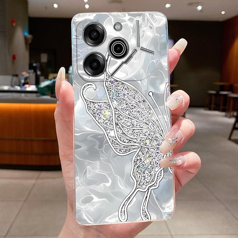 Phone Case For Tecno Pova 6 Pro 5G LI9 Case Tecno Pova 6 5G LI7 Back Cover Luxury Butterfly Flowers Transparent Soft TPU Casing