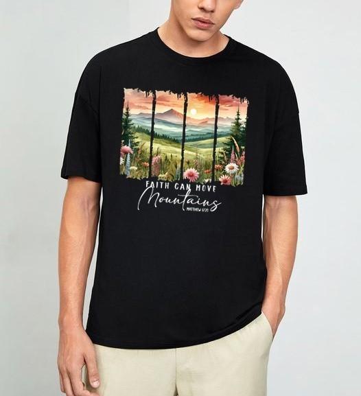 Faith Can Move Mountains Hiking Camping Christian Jesus T-Shirt Size S-4XL S разноцветный