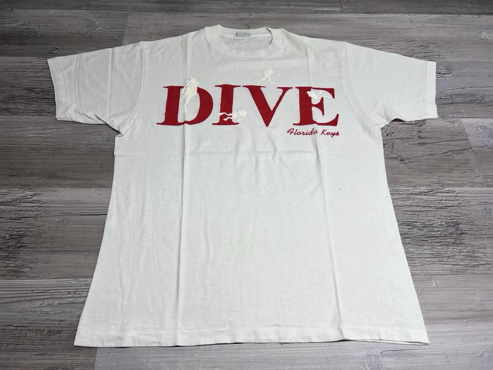 

Vintage Dive Florida Keys T-Shirt Single Stitch Size L Made in USA Thin White S