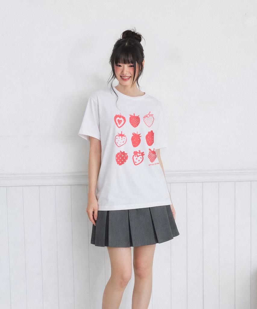 PAGESIISII Strawberry Cube Print Short Sleeve T-Shirt White