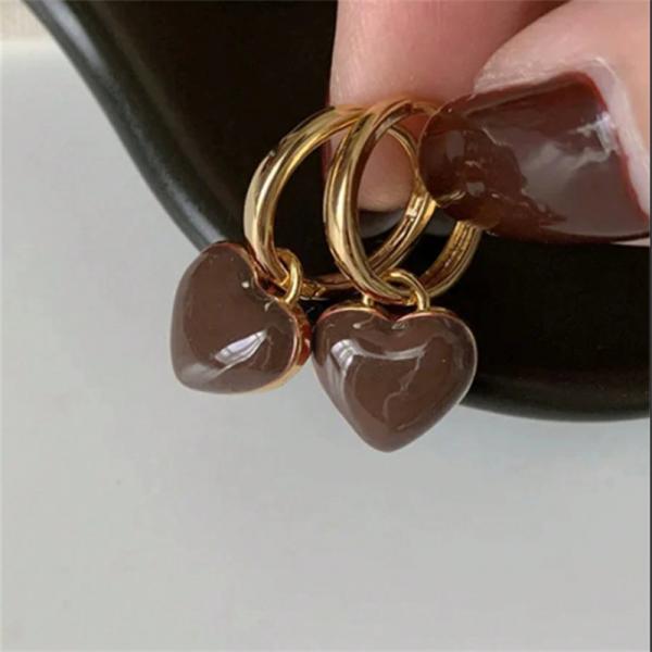 Vintage Wine Red Retro Stud Earrings For Women Dripping Oil Love Heart Shape Round Square Geometric Earring High Sense Jewelry