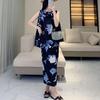 2025 Women's Elegant Floral Two-Piece: Casual Loose Top & Plus Size Midi Skirt