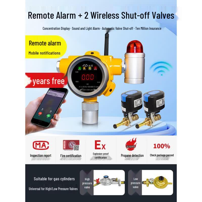MDNG Wireless LPG Gas Leak Detector with Auto Shut-off Valve CN plug (adapter included) Wireless NB Phone Notification