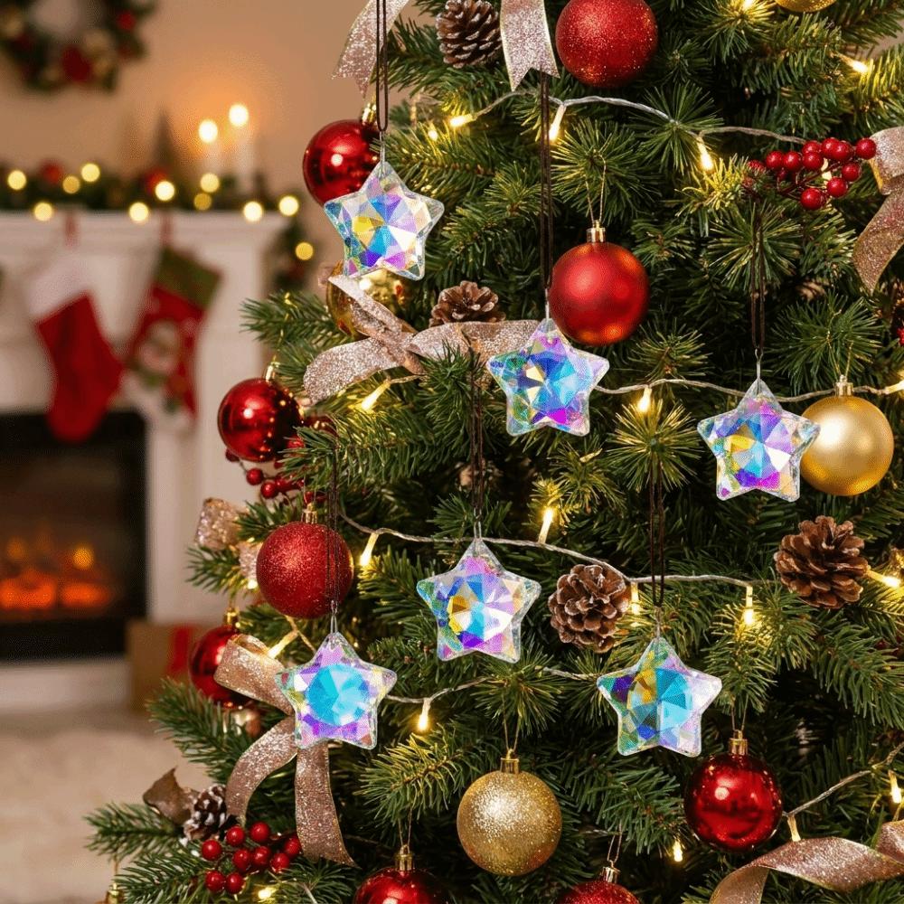 6pcs Moon Christmas Tree Hanging Ornament Stars Sun Catcher Crystal Pendant Garden