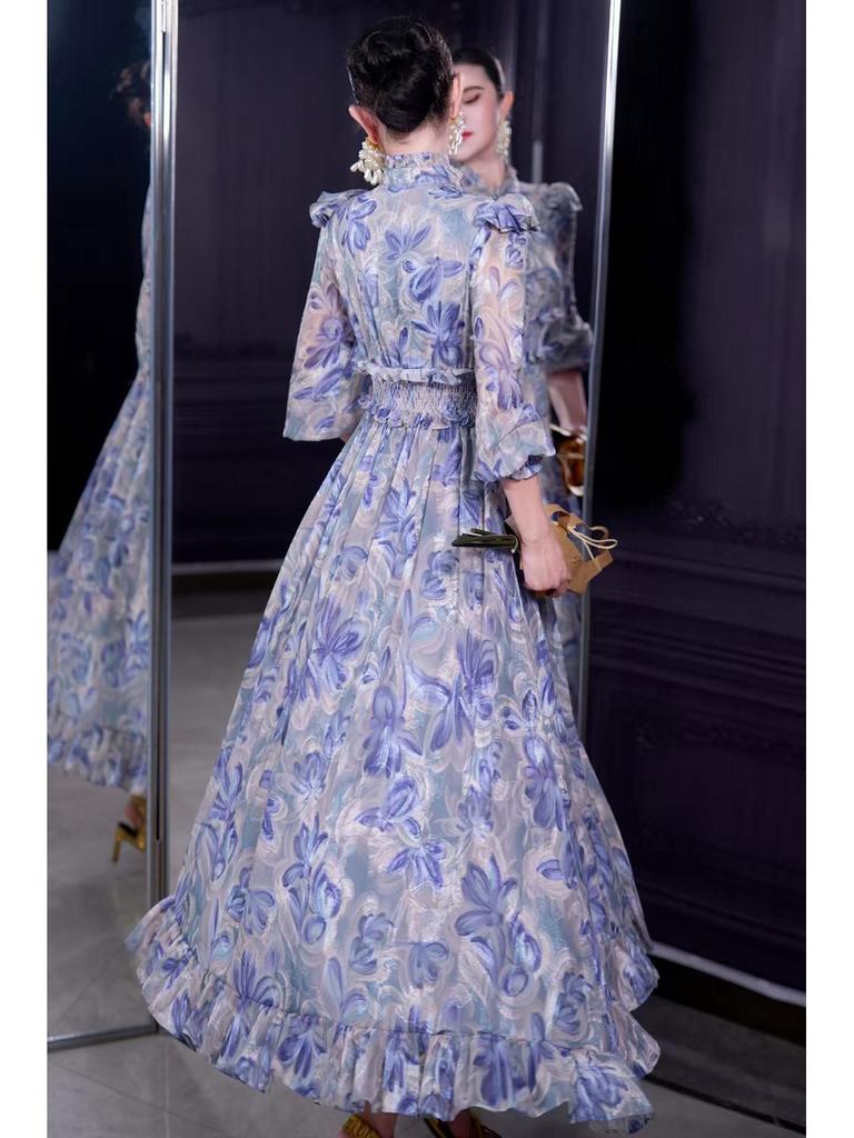 Stand Collar Long Sleeve Ruffle Waist Courtly Light Skirt - Spring 2026 Women's Collection