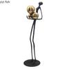 Black Matchstick Men Statue Golden Ball Decoration Character Sculpture Desktop Abstract Character Figurines Home Decoration