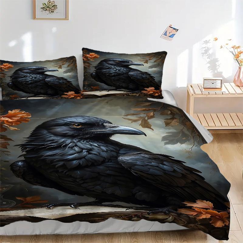 3pcs Raven Art Print Duvet Cover Set -Includes 1 Duvet Cover and 2 Pillowcases, No Quilt Core, All-Season Home Decor  yy251111102