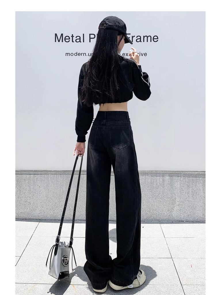 Autumn 2024 Women's Plus Size Wide-Leg High Waist Straight Jeans