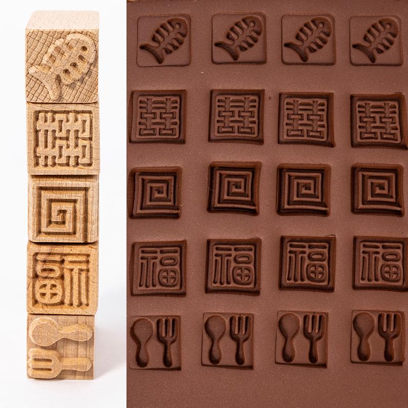 5pcs Wooden Texture Stamp Set for Pottery Cartoon Animal Plant Imprint Molds Clay Carving Tools for Ceramic Art