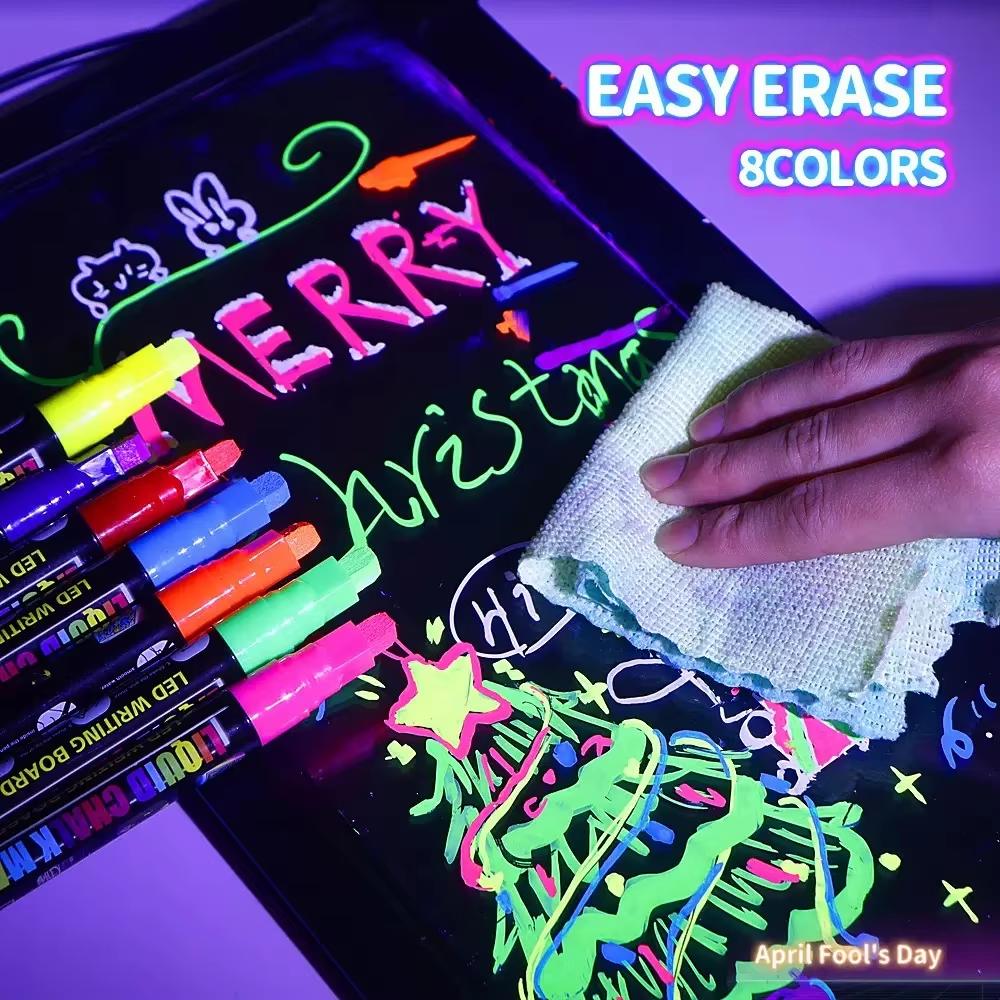 8 Pack Vibrant Liquid Chalk Markers Erasable Fluorescent Pens Chisel Tip for LED Writing Board Chalkboard Sign