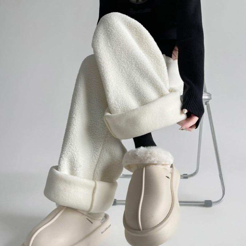 Double-sided Fleece Thickened Fleece Wide-leg Pants Women's Winter Lazy Wind High Waist Loose Warm Tied Feet Casual Trousers
