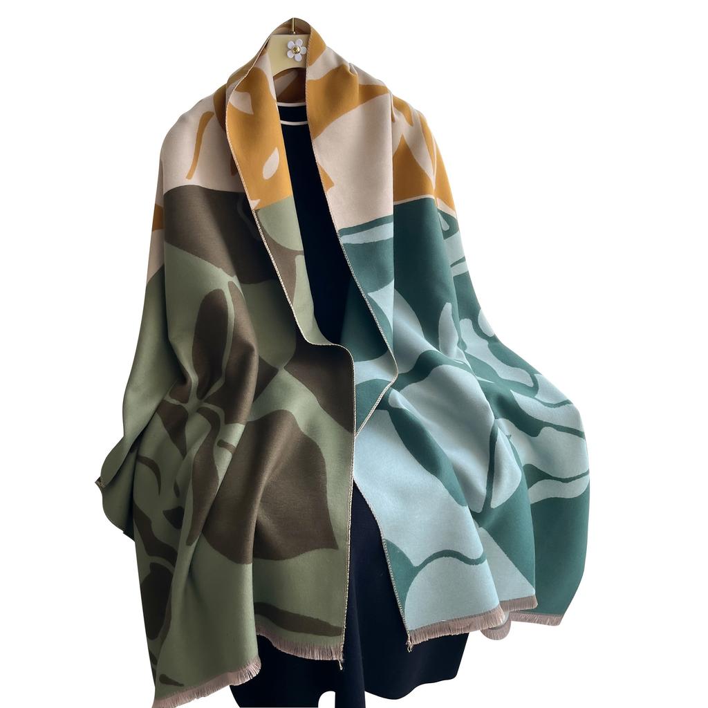 Camellia Plant Floral Splicing Fashion Scarf Scarf Air Conditioner Shawl Woman