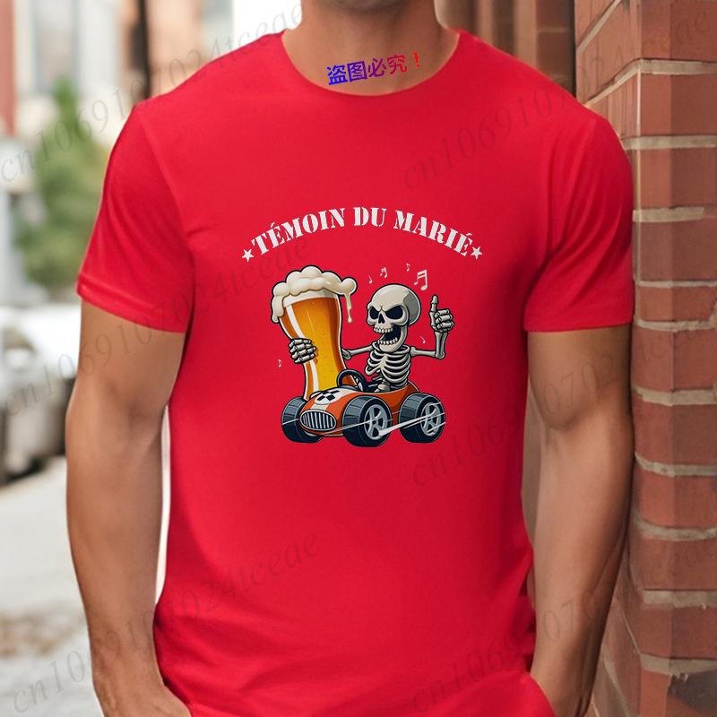 French Evg Team Future Groom Man Squad T-shirt Men's Single Farewell Tees Bachelor Party Shirt Funny Beer Skeleton Wedding Tops