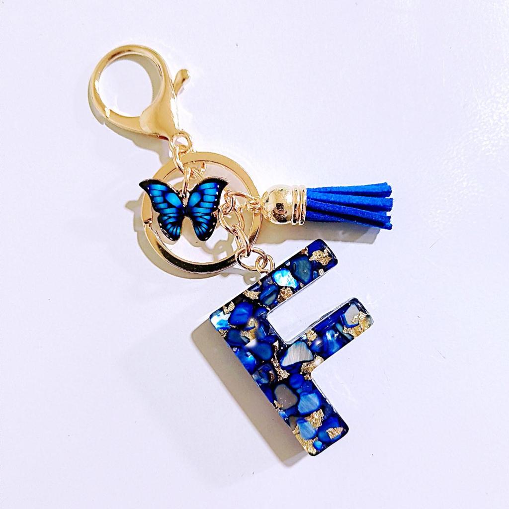Sapphire Blue Butterfly Tassel Keychain Pendant