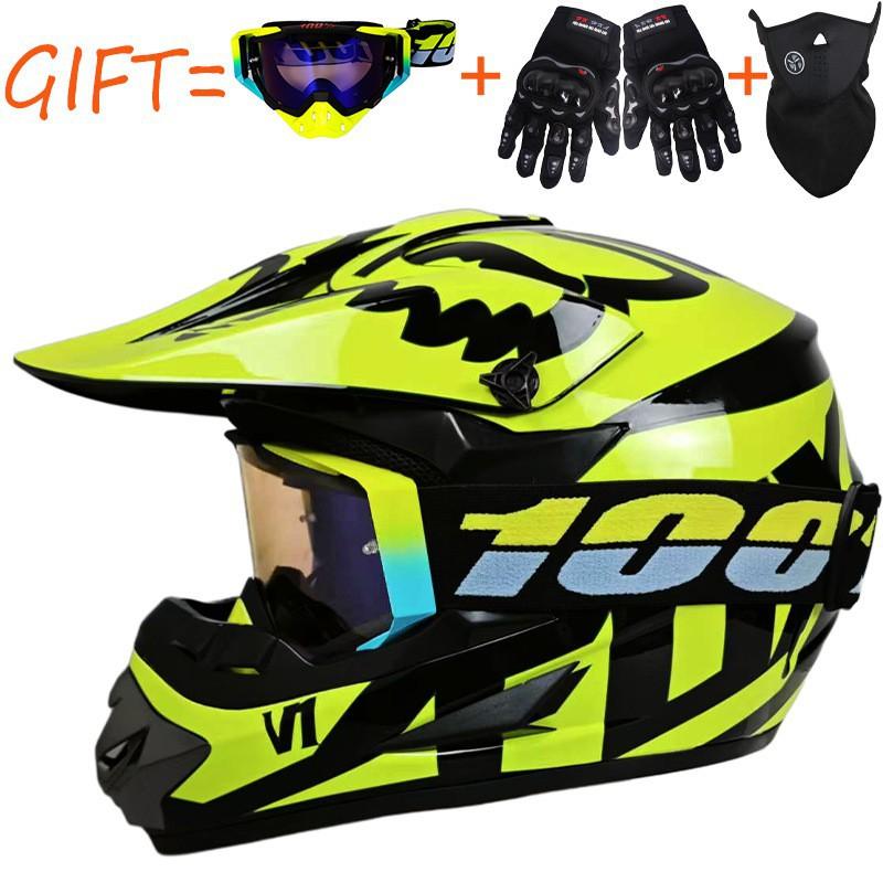 Equipped With 100% Goggles + Gloves Mask Off-road Helmet Mountain Biking Downhill Youth Go-kart