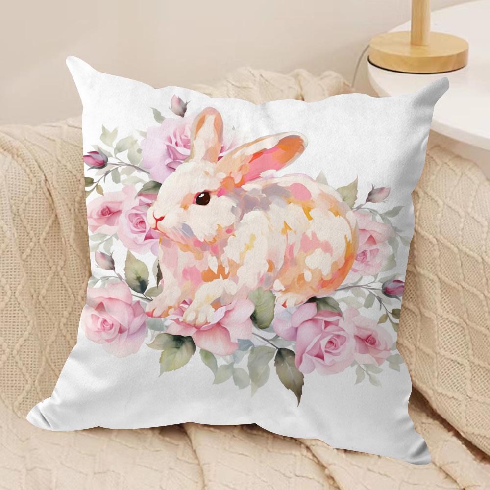 Cute Easter Bunny Cushion Cover Short Plush Doublesided Print Square Throw Pillow Covers Sofa Home Cushion Decor