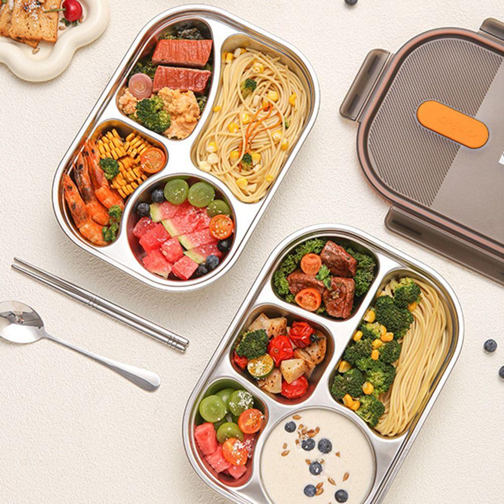 Large Capacity Stainless Steel Lunch Box 304 Stainless Steel Divided Lunch Plate  Picnic Use