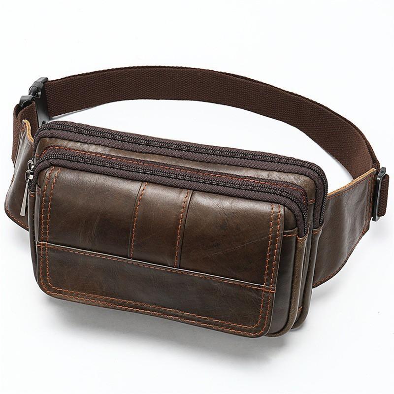 Leather Men s Mobile Phone Waist Bag Outdoor Portable Top Layer Fashionable Crossbody Chest 20cmx5cmx13cm кофейный
