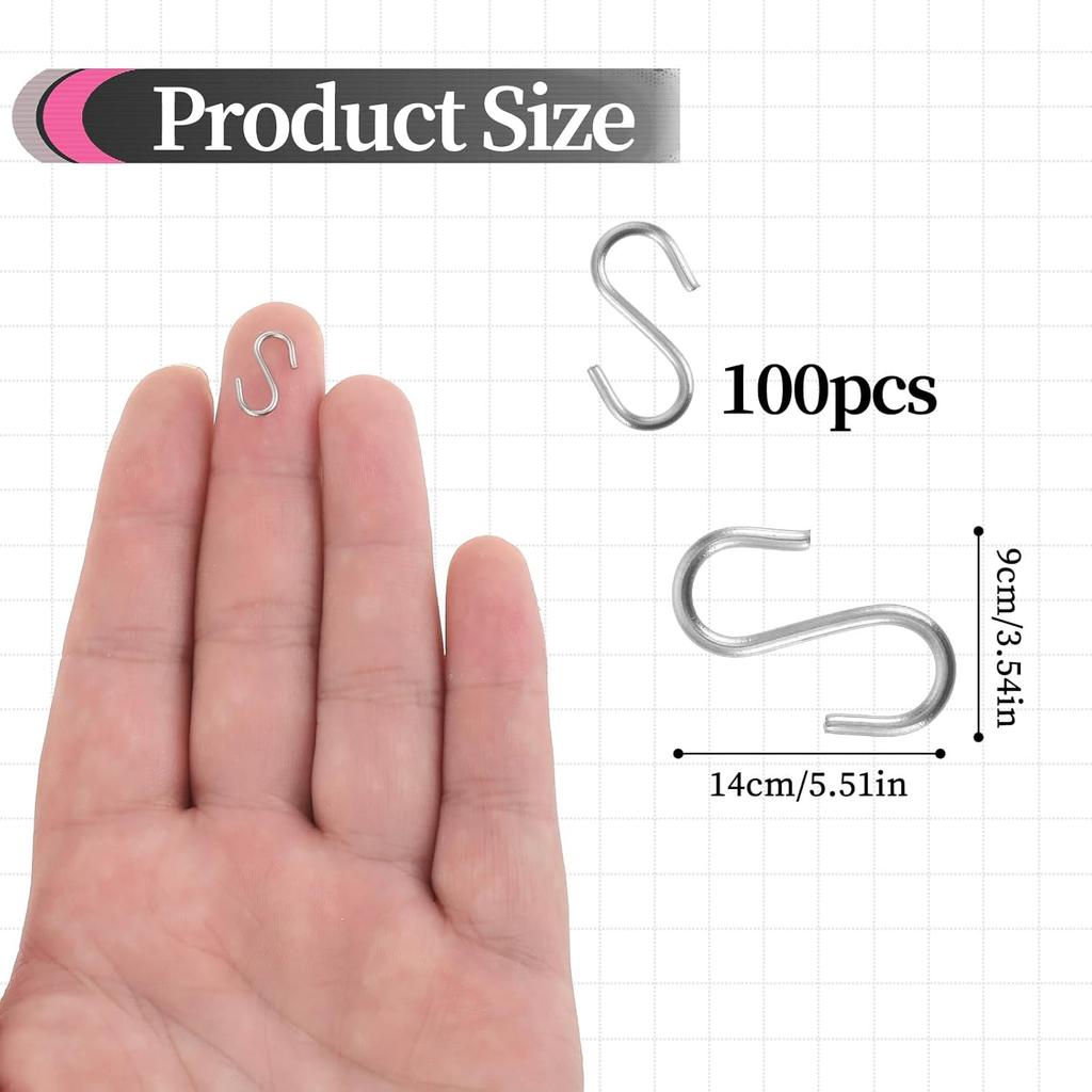 100 Pcs Small s Hooks for Hanging, Small S Hook for Jewelry Metal S-Hook Mini S Shaped Hanger Mini S Hooks for Hanging 1/2 Inch Wire Hangers for