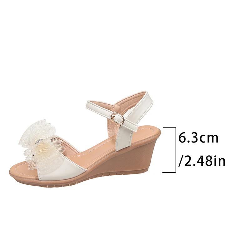 Fashion Women's Mesh Bow Knot High Heel Sandals Casual Anti-Slip Platform Wedge Sandal Female New Round Toe Thick Bottom Sandalias Mujer
