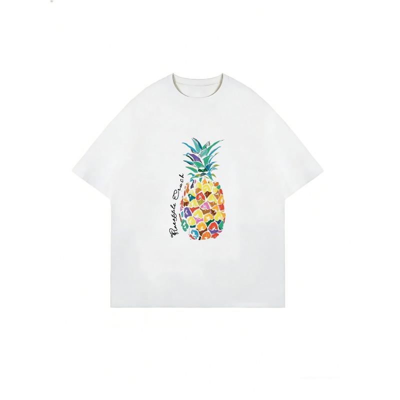 Oversized T Shirt Dress Black Colorful Pineapple Print Casual Summer Wear