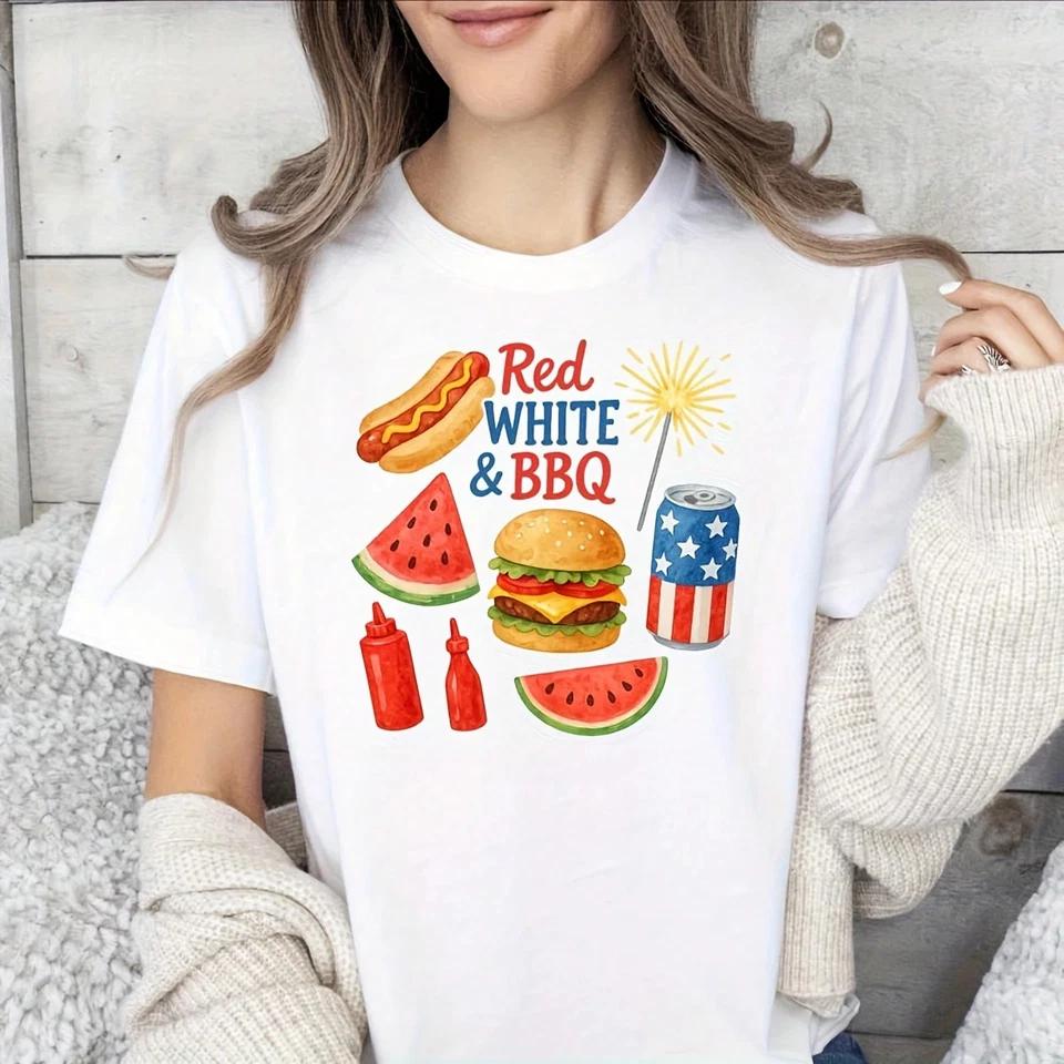 Red White And BBQ T Shirt Funny Unisex 2XL