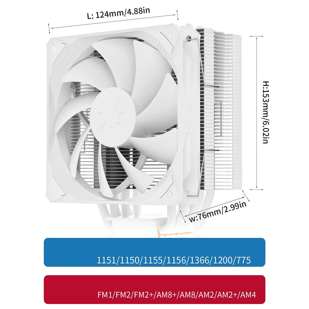 UpHere Sideflow CPU-Kühler Luftkühlung Weißer CPU-Lüfter 120mm Lüfter 6 Heatpipes Leise Einfach [N1064WT]