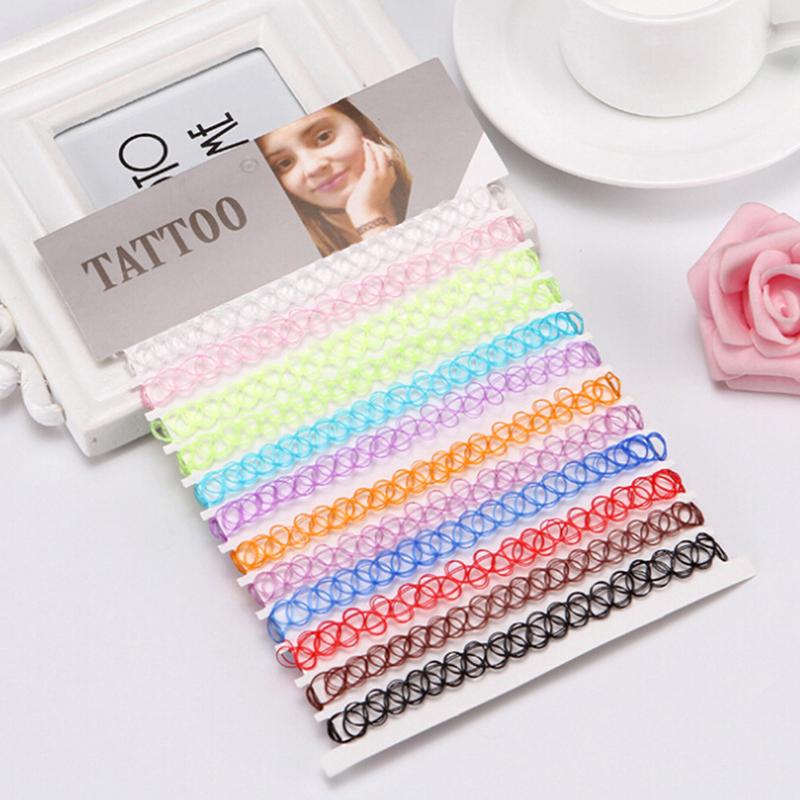 12 Pcs/ Set  Collares Vintage Stretch Tattoo Choker Necklaces Women Girls Charm Punk Retro