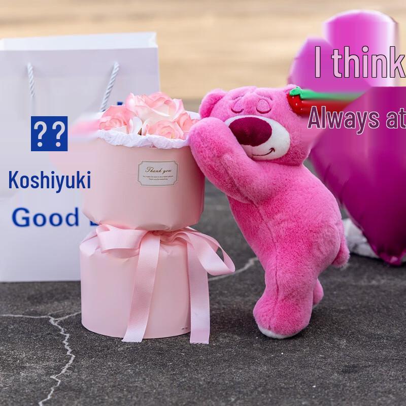 KODENOR Розовый Букет из Мыльных Цветов Подарочный Набор с Мишкой