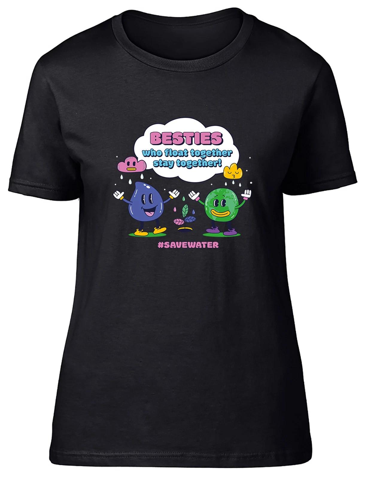 Save Water Besties who Float Together Womens T-Shirt Ladies Gift Tee L