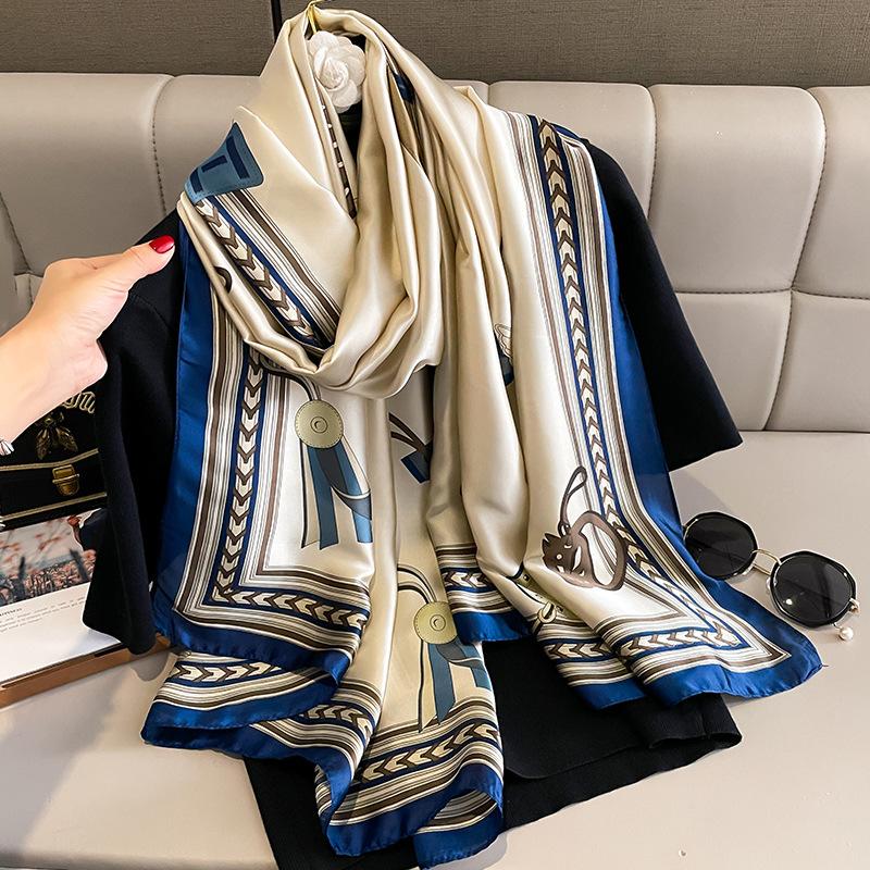 Casual Fashion Twill Silk Scarf for Women Print Wraps Headband Shawl Stoles Hijab Lady Square Foulard Bandana 