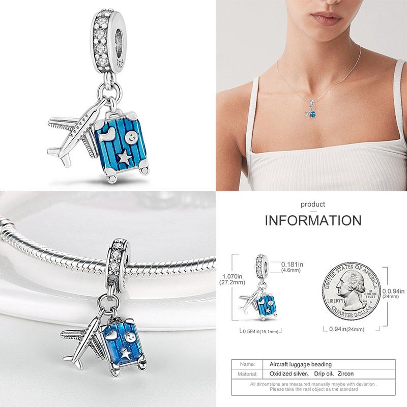 Charm Copper Travel Airplane Earth Beads Pendant Fit Original Bracelet Diy Fine Jewelry Charms