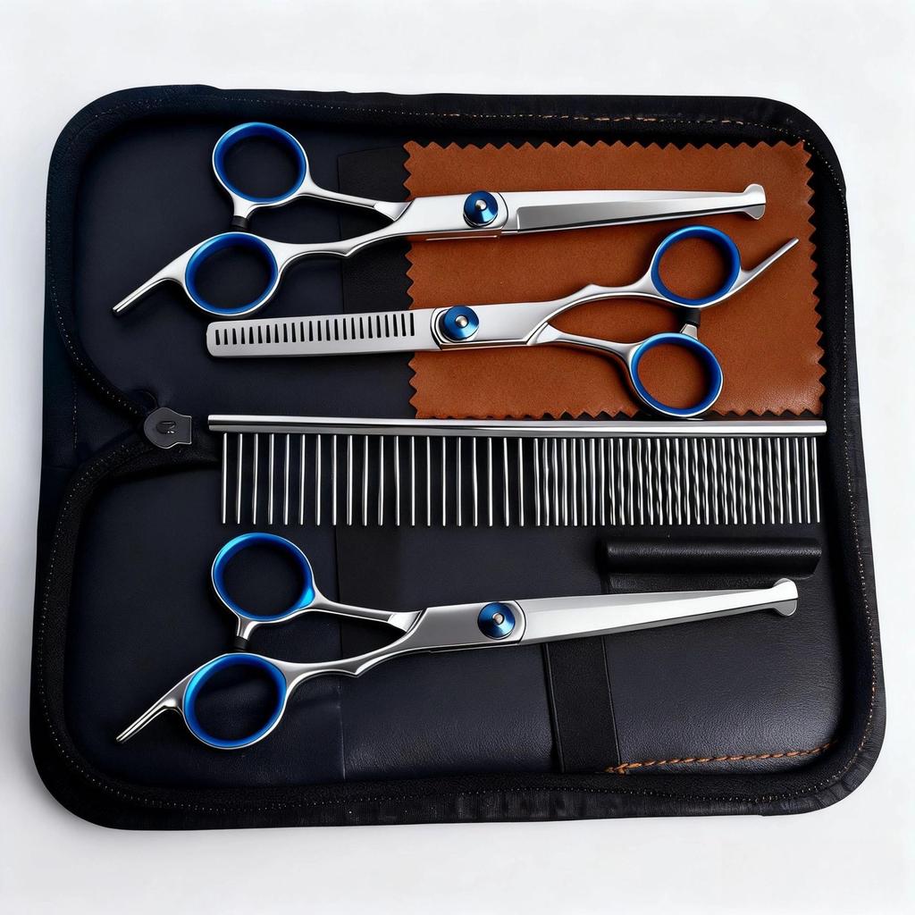 Portable Pet Grooming Scissor Set: Flat & Curved Hairdressing Tools