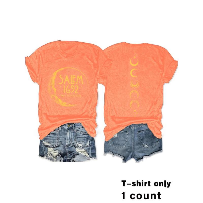 Women's Summer Moon and Letter Round Neck Pullover Short Sleeve T-Shirt