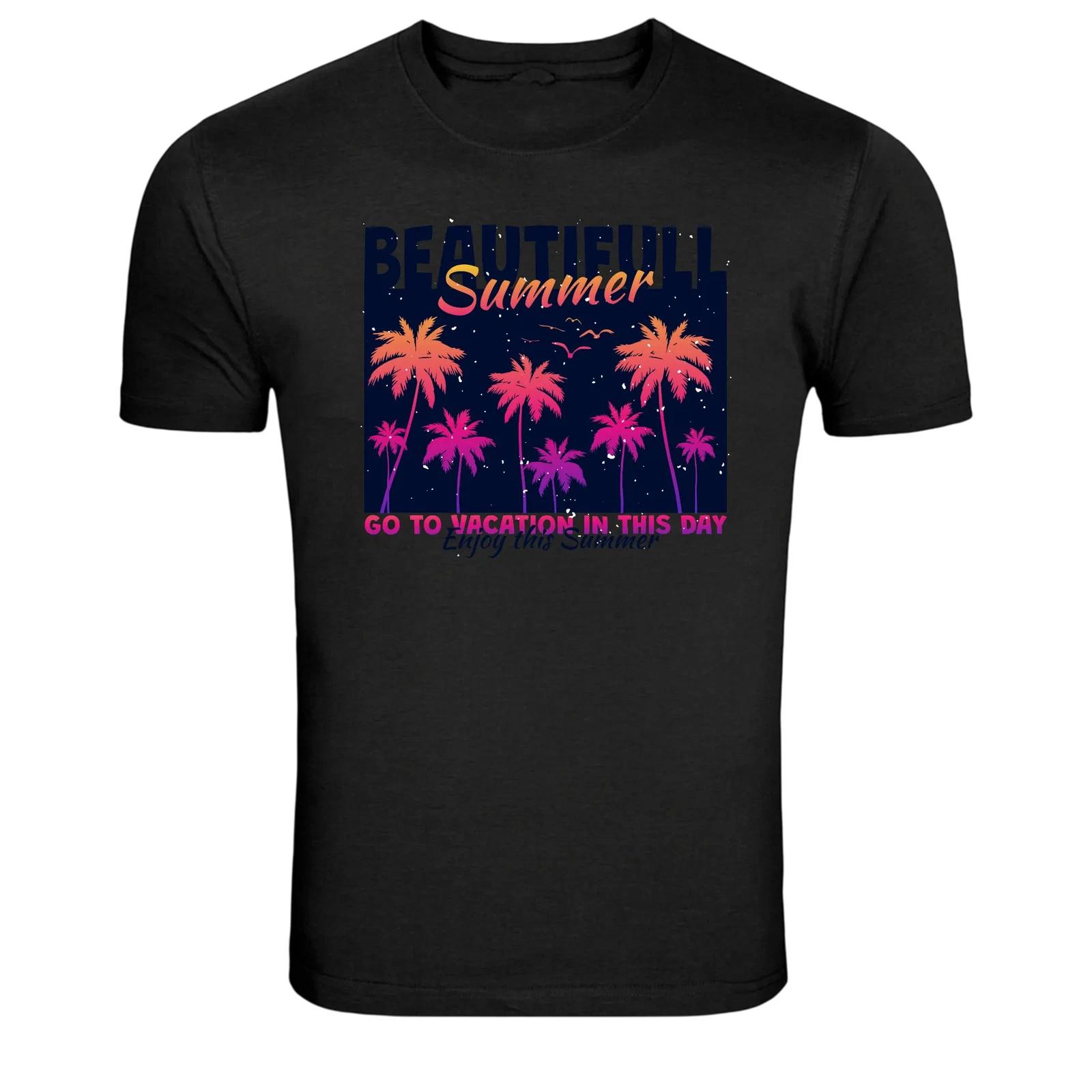 Beautiful Summer Tropical Night Palm Trees Graphic T Shirt L