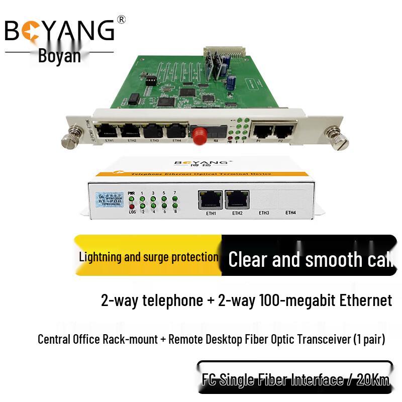 

BOYANG 2-Channel Phone & Ethernet Fiber Optic Transceiver