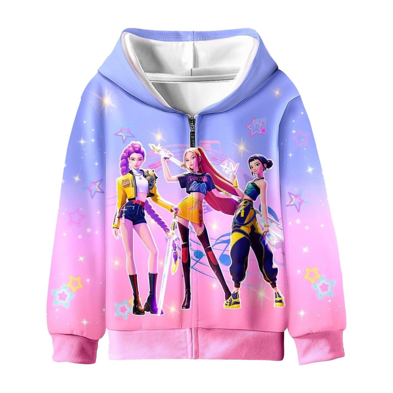 

KPop Demon Hunters Girl Coat Fashionable Zipper Hoodie Autumn Winter Cute Cartoon Casual Fashion Daily Comfortable Zipper Hoodie 160