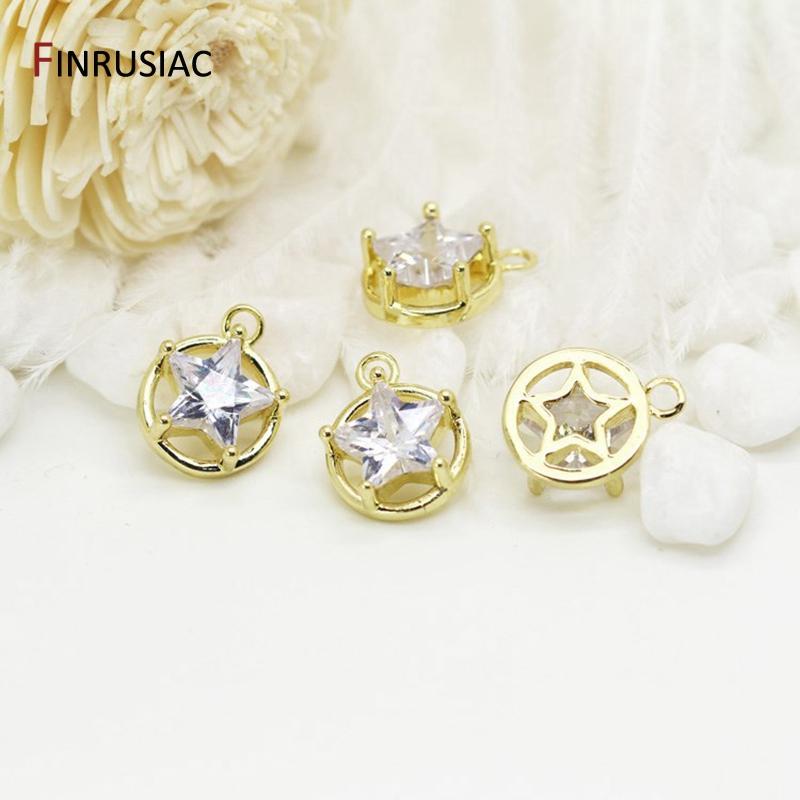 6 Types 14K Gold Plated Brass Zircon Rhinestone Pendants Charms,Jewelry Making For DIY Necklace Earrings Findings Accessories