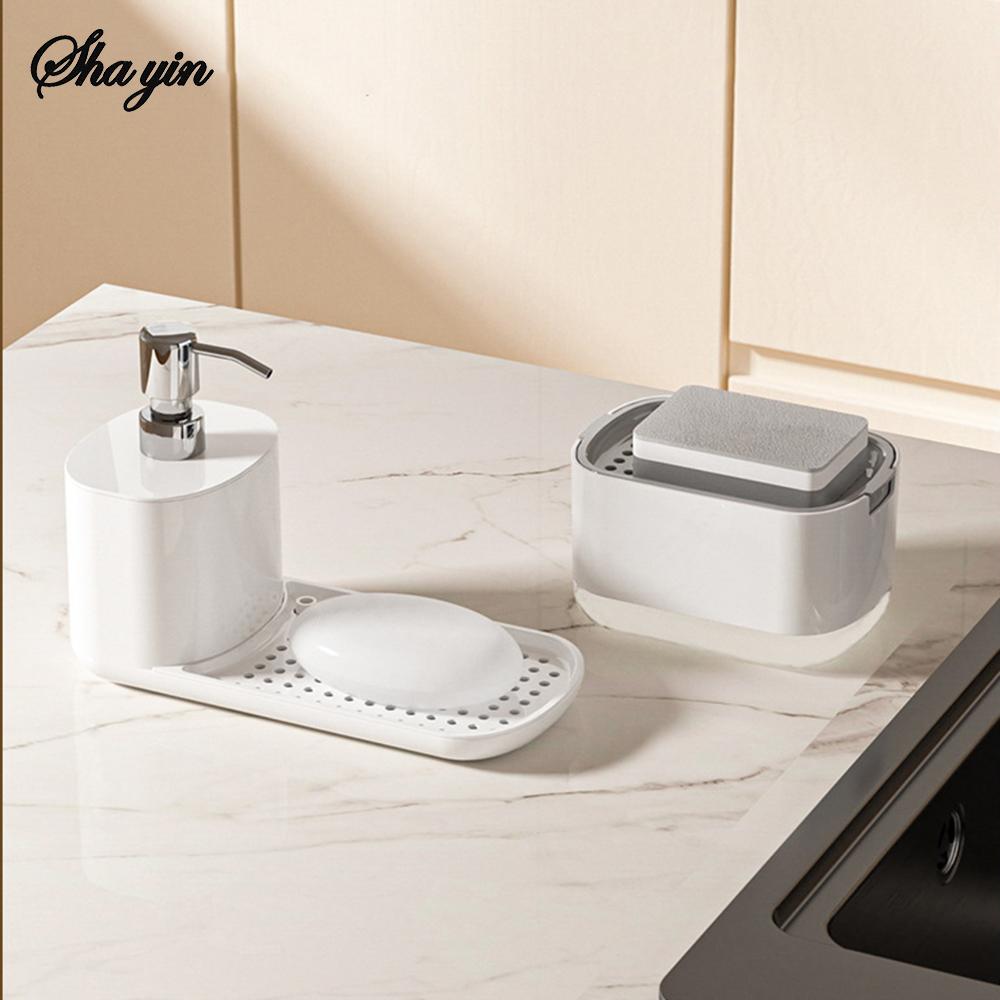 Dual Soap Dispenser with Sponge And Dishcloth Holder Kitchen Hand Dish Soap Dispenser with Tray Multi-Functional Kitchen Soap