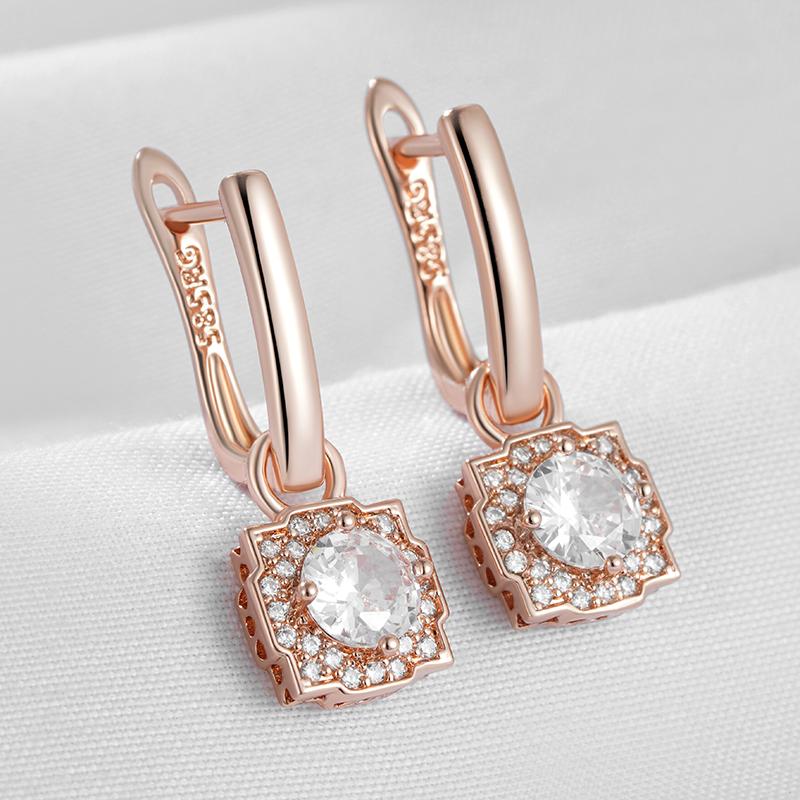 Full Shiny Natural Zircon Dangle Earrings For Women Fashion  Rose Gold Color Gift High Quality Daily Wear Jewelry