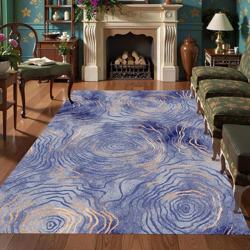 

Navy Blue Gold Swirl Area Rug Modern Artistic Circular Pattern Durable Stain Resistant Carpet for Living Room Bedroom Entryway 40x60cm