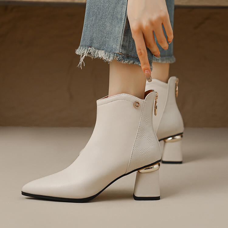 Fashion NEW Autumn Women Boots Pointed Toe Chunky Heel Boots Genuine Leather Shoes for Women Elegent Ankle Boots High Heel Female Boots