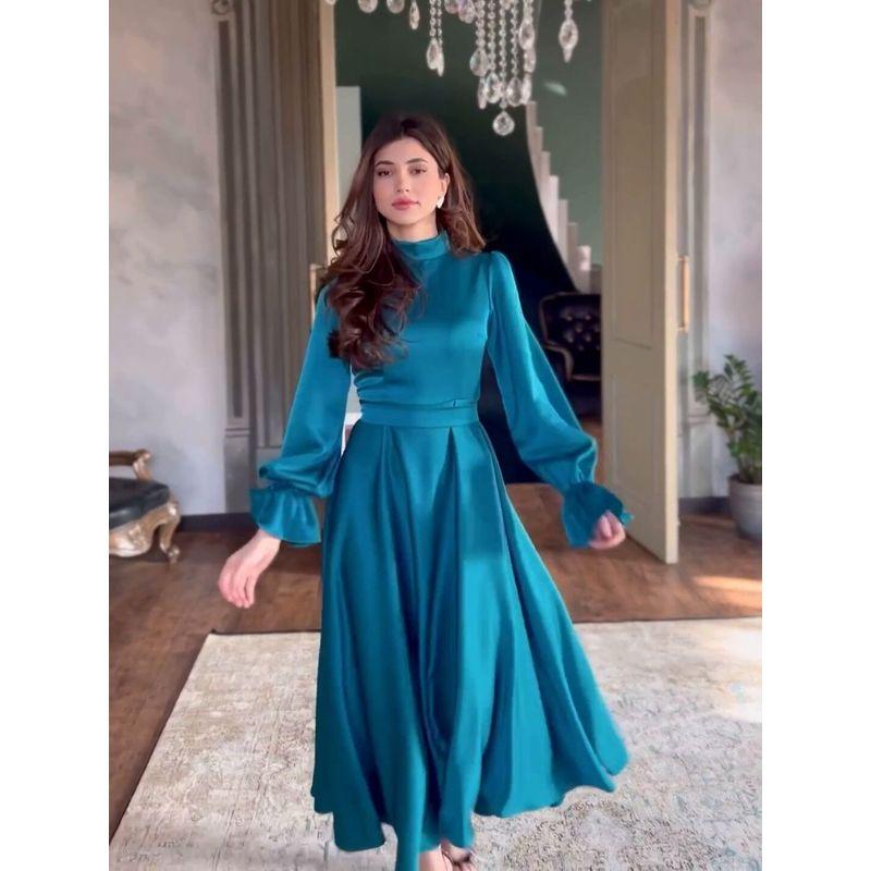 Elegant Ruffle Party Dress French Style Elegance Ruffles Long Sleeves Stand Collar High Waist Dress