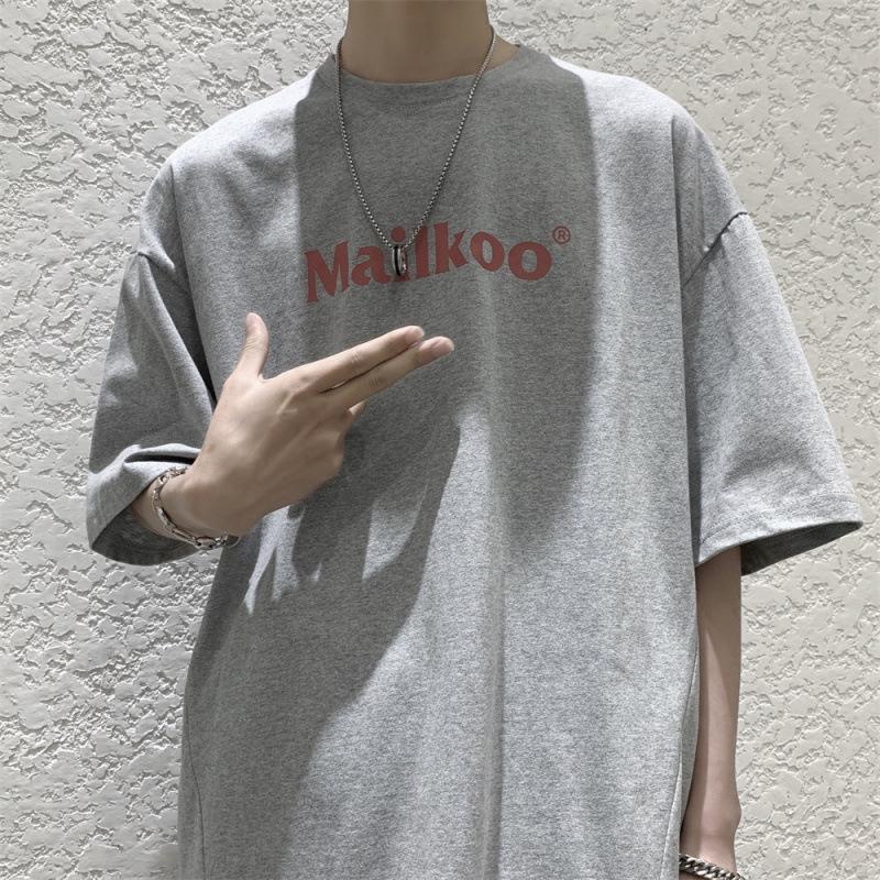 Męski T-shirt z krótkim rękawem w koreańskim stylu, luźny, z okrągłym dekoltem: Modny, Wszechstronny Letni Streetwear Hip-Hopowy