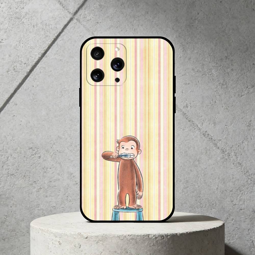 Luxury Y2K Curious George Phone Case Silicone Black Soft For IPhone 17,16,15,14,13,12,11,SE,Plus Pro Max