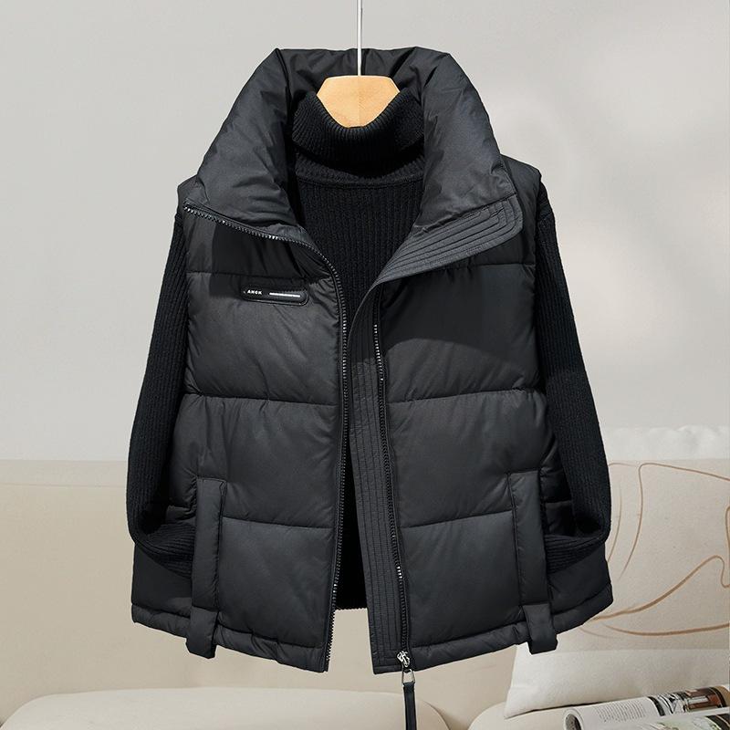 Down Cotton Vest Women's Short Autumn and Winter New Stand-up Collar Fashion Vest Vest Vest Vest Outer Wear