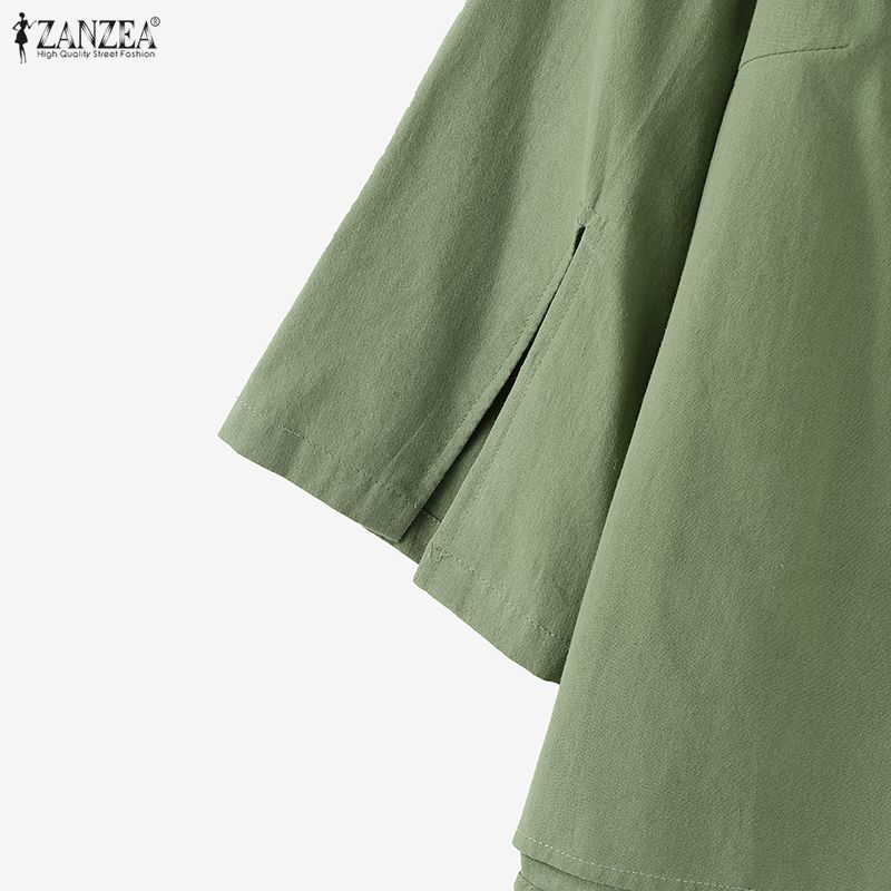 ZANZEA Women Casual V-neck Solid Color Loose 3/4 Sleeve Cotton Blouse