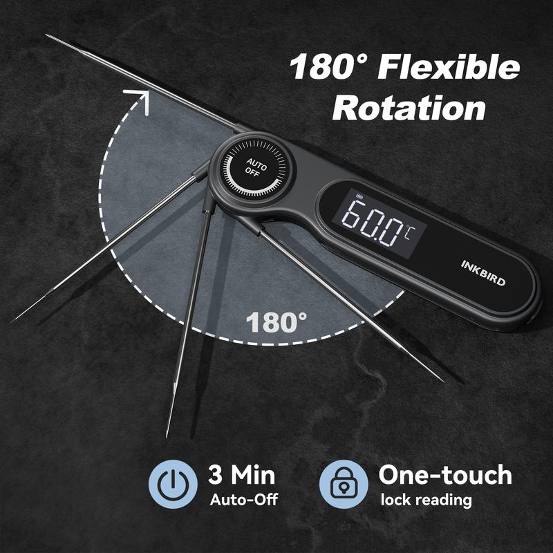 INKBIRD IHT-21K Sofort-Fleischthermometer, 0,5 Sek., IP65 Wasserdicht, K-Sensor, Magnetisch, VA-LCD, für Grillen, Backen, Brauen
